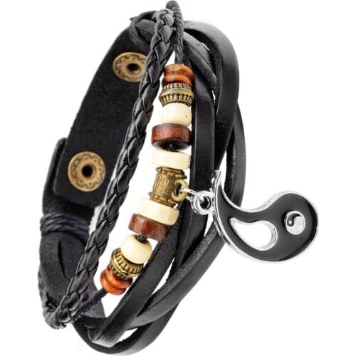 Lovers Bracelets Charm Ying Yang Love Leather Bracelet Punk Cheap Tai-Chi Couple Jewelry For Men And Women