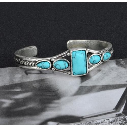 Classic Turquoises Natural Stone Bracelets Vintage Open Adjustable Cuff Bangles For Women Men Party Jewelry Gifts Wholesale