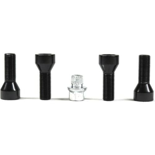 5 Pc Black 12X1.5 Locking Bolts Lock Steel 28mm Stock Shank Lug Bolts