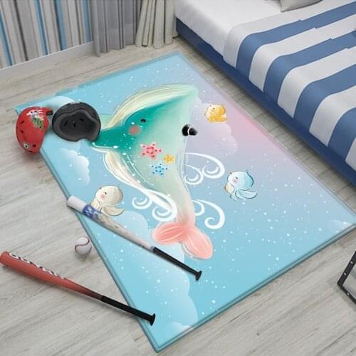 Children Rug Baby Flannel Children Durable Carpet Top Brand Non-slip Floor Cute Blue Dolphin Moon Carpet Play Kids Pattern
