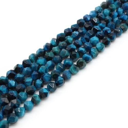 Faceted Sapphires Blue Tiger Eye Agates Stone Natural Loose Stone Beads 15" Strand 8MM for Jewelry making DIY Bracelet Necklace