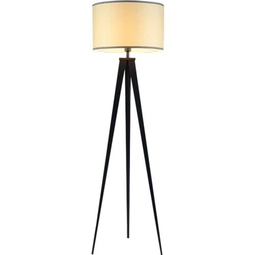 Chinese Tripod Floor Lamp Modern Bedroom Living Room Deco Light Black Iron Flaxen Fabric Lampshade Home Fixture E27 110-240V