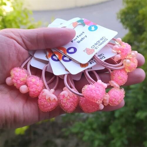 2PCS New Cute Cartoon Pink Fruit Shiny Princess Headwear Kids Elastic Hair Bands Children Ropes Girls Accessories Baby Headdress