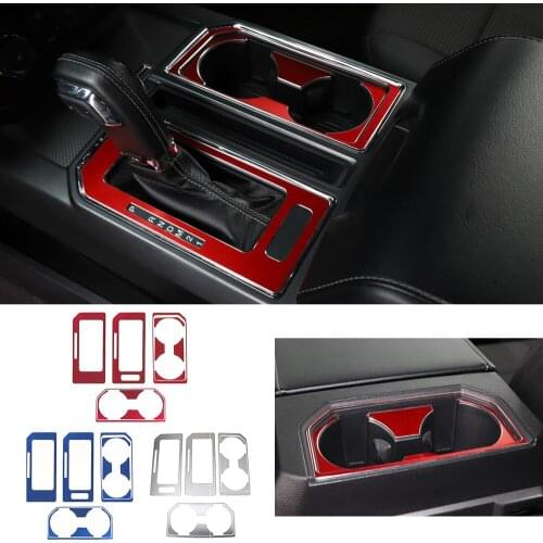 Aluminum Alloy Gear Shift Box & Cup Holder Panel Decorative Cover for Ford F150 2016-2021 Interior Car Accessories