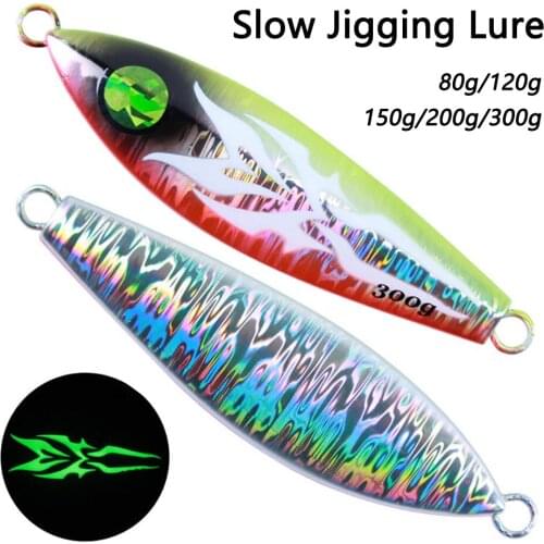 Hot Sea Fishing Slow Jig Lures Luminous Artificial Matel Spoon Bait 80g 120g 150g 200g 300g Boat Fishing Vertical Jigging Lure