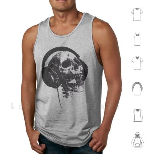 Music Forever Tank Tops Vest Sleeveless Skull Life And Death Graphic Design Ink Black And White Hand Drawn Headphones Music