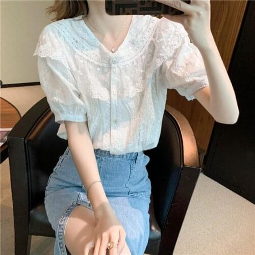 Fashion Summer Tops Lace Blouse Women Shirt Plus Size Sexy Hollow Lace Shirt Womens Clothing Blusas