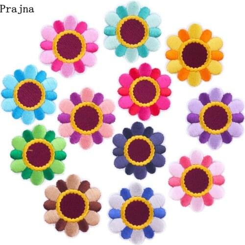 Prajna 12 Colors Sunflower Patches Embroidery Patches For Clothing Applique DIY Iron On Cartoon Patches On Clothes Jacket Decor
