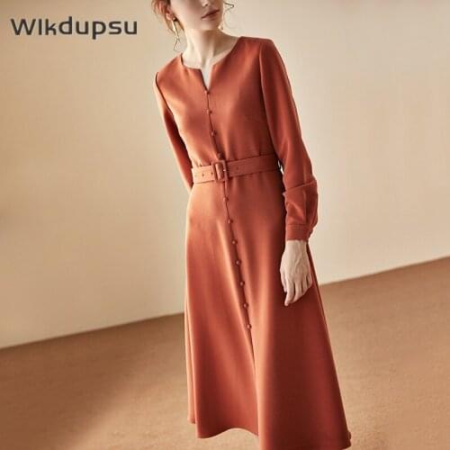 Office Dresses For Ladies 2021 New Fashion Spring Fall V Neck Long Sleeve A line Dress Women Elegant Formal Classy Casual Dress