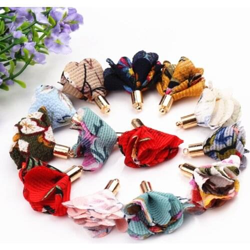 100Pcs/Lot Mix Color 30mm Gold Color Flower Shape Copper Top Tassel Charm Pendant For DIY Creative Jewelry Findings Making