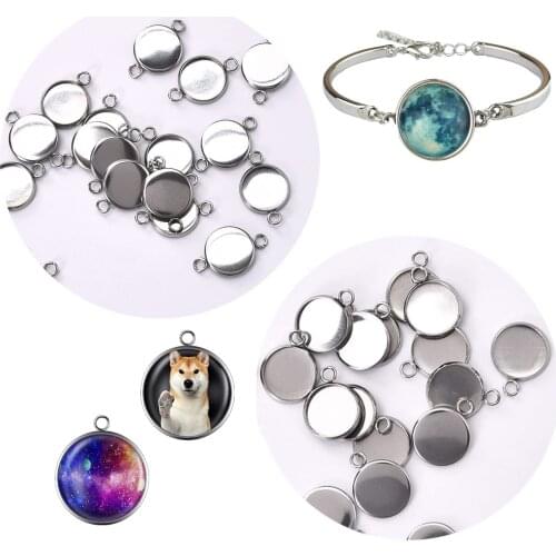 Pendant Base Round Double Hole Pendant Trays 5pcs10mm-25mm Accessories For DIY Photo Pendant Craft Jewelry Making Christmas Gift