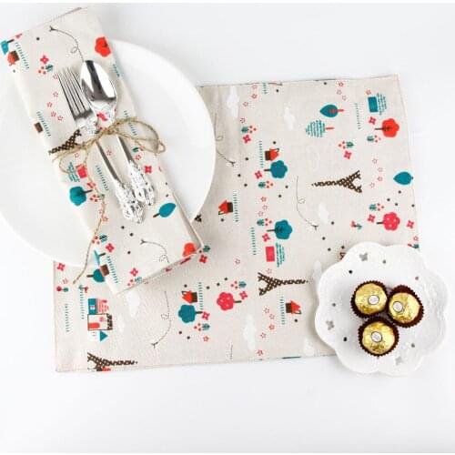 30x40cm party placemats fashion cotton linen placemat heat insulation mat dining table mat cartoon fabric Napkin