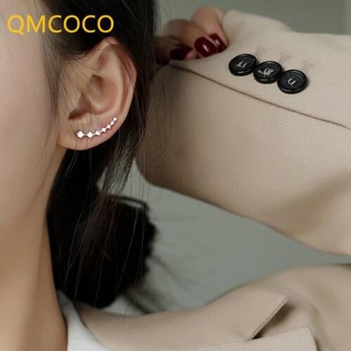 QMCOCO 925 Silver Simple Earring Creative Design Geometric Sparkling Zircon Elegance Birthday Party Jewelry Gift 2021 New Trendy