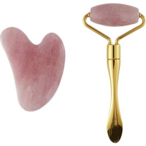 Pink Crystal Jade Roller Face Lift Massage Roller Eye Cream Applicator Spatulas Facial Mask Spoon Finger Scraping Board