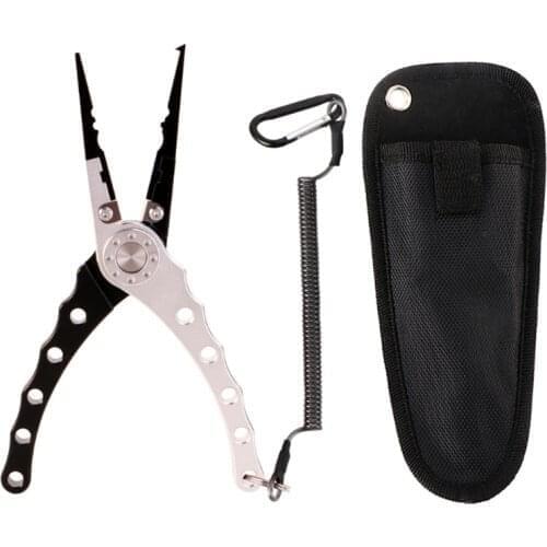 Aluminum alloy fishing pliers, grab hook remover, braided wire cutting and split ring with lanyard sheath