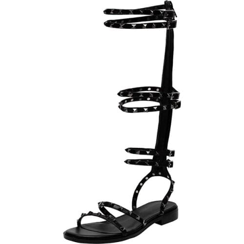 Kmeioo fashion Genuine leather gladiator romman Woman Sandals Summer flat shoes Open Toe Belt Buckle Gladiator causal style