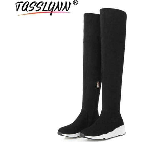 TASSLYNN 2021 Women Boots Korean Style Faux Suede Slim Boots Over The Knee High Boots Zipper Stretch Fabric Women Shoes 34-43