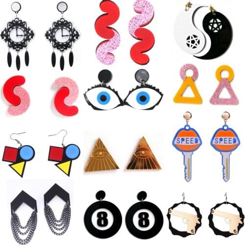 Earrings For Women Punk Triangle Evils Eye Black Eight Harajuku Shiny Glitter Acrylic Tassel Earrings Funny Jewelry Friends Gift