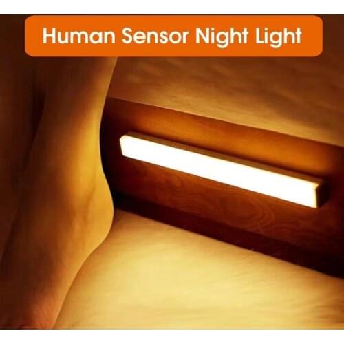 Stairs LED Night Light Motion Sensor Wireless USB Rechargeable 15 21 30 50cm Night lamp For Kitchen Cabinet Wardrobe Wall Lamp