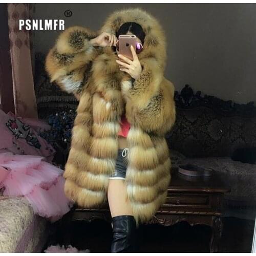 Top Quality Hooded Real Red Fox Fur Coat Warm Luxury Fur Trim Collar Winter Clothes Women Fashion Genuine Elegant Outwear Jacket