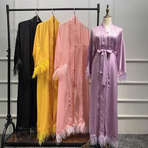 Women Lady Tassel Cuff Muslim Cardigan Islamic Kaftan Jilbab Arab Robe Long Dress