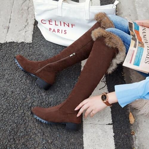 New winter style warm Genuine leather Knee high boots snow boots Women boots non-slip True fur warm Women shoes Size 34-43