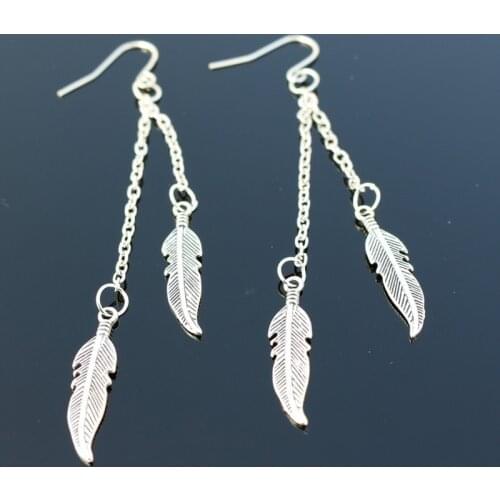 New Tree Leaf Earrings Tassel Chain Feather Earrings Fashion Bohemian Jewelry Vintage Wing Leaf Shape Drop Earrings For Women