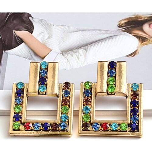 New Arrive Metal geometric Square gold crystal drop earrings High-quality Fashion trend jewelry accessories for women