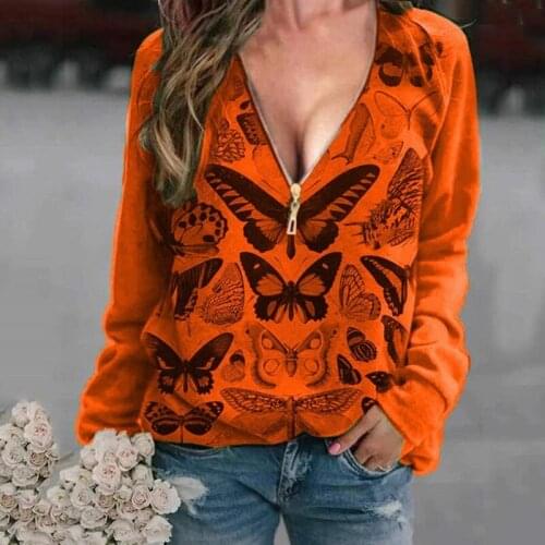 Spring Autumn Hot Sales Cotton Long Sleeve Women Coat V-Neck Butterfly Printing Pullovers Casual Coat