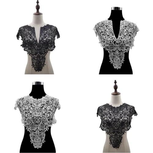 1 Pc Black Flower Neckline Collar Lace Applique Fabric for Fabric Apparel Sewing On Home Textiles For Dress Scrapbooking