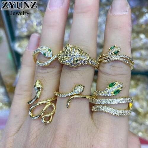 10PCS, Vintage Gold Knuckle Crystal Zircon Rings For Women Snake Animal CZ Pave Ring Fit Lady Finger Rings Jewelry