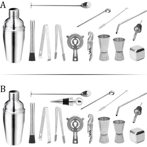 22PCS 550ml Stainless Steel Cocktail Shaker Set Bartender Kit with Liquor Pourer Stoppers for Beginners Professionals