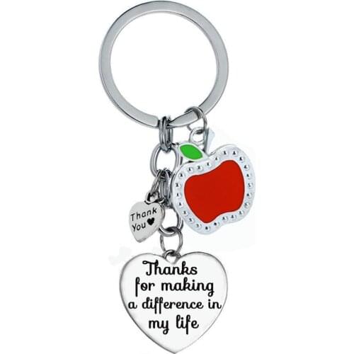 36PC Thanks For Making A Difference In My Life Keychain Apple Heart Charms Keyring Mothers Fathers Mom Dad Teachers Gift Jewelry