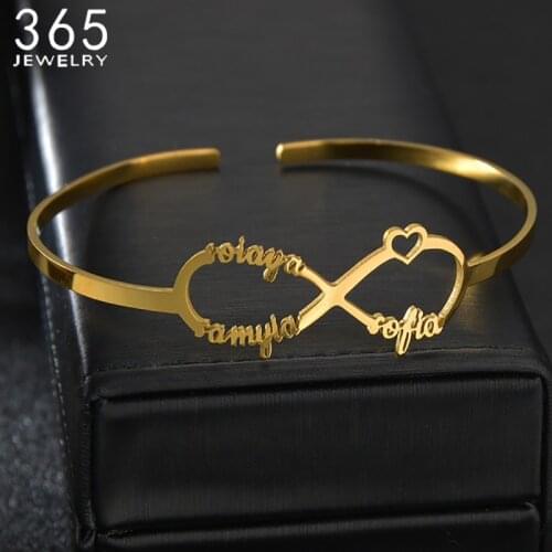 Stainless Steel Customied Bangle Infinity Symbol Personalized Nameplate Letters Bracelets For Women Girl Jewelrys Party Gift
