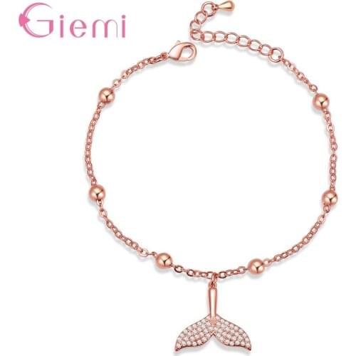 Top Sale Genuine 925 Sterling Silver Bracelet With White/Rose Gold Little Mermaid Pendant Wholesale/Retail/Drop Shipping