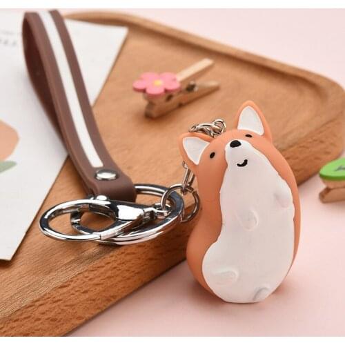 Latest Fashion Couples Bag Ornament Fox Keychain Cartoon Pet Animal Keyring Jewelry Pendant Silicone Rope Key Holder Women Gift