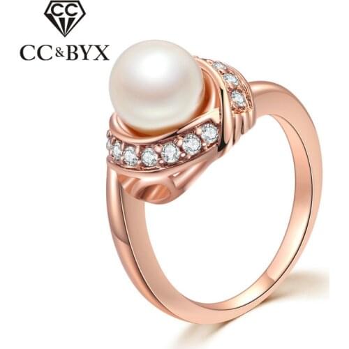 CC Wedding Rings For Women Vintage Freshwater Pearls Rose Gold-Color Jewelry Bridal Engagement Ring Anel Drop Shipping CC1227