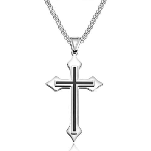 Simple Christian Cross Chain Pendant Necklace Punk Stainless Steel Chain Pendant Polished Couple Cross Necklace Jewelry Unisex