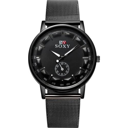 2020 New Hot Sell Brand SOXY Black Mesh Belt Wrist Watch Simple Style Men Quartz Watches Fashion Design Male Watch Montre Homme