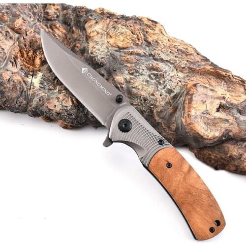 8.0'' Damascus Tactical Knife Folding Knife Steel Head + Shadow Wood handle Survival Camping Knives Pocket Rescue Military Knife