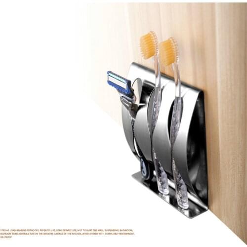 Toothbrush Shaver Holder Rustproof Polished Stainless Steel Organizer Sticky Wall Mounted Bathroom Shower Toothbrush Shelf