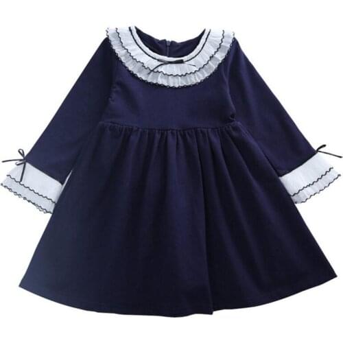 DFXD Korean Teen Girls Preppy Style Autumn Flare Sleeve Princess Dress Kids Fashion Lace Spliced Birthday Party Dress 3-12Years