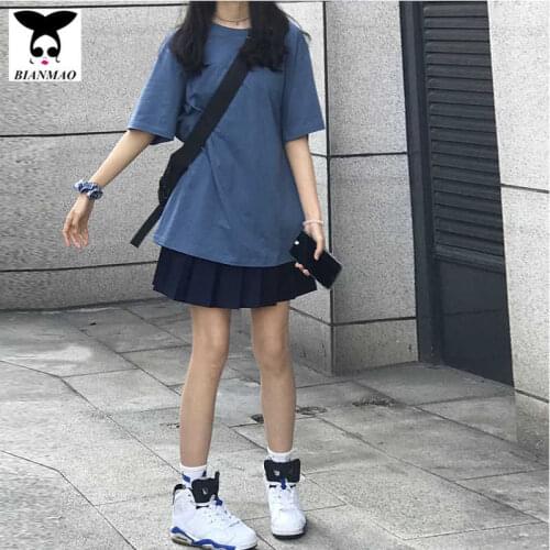 Cotton ins net red mist haze blue short-sleeved T-shirt female summer Korean Harajuku Hong Kong wind loose bottoming shirt top