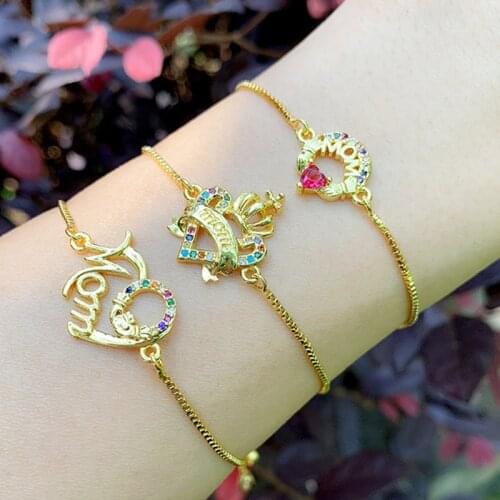 Exquisite Inlaid Colorful Zircon Pendant Bracelet Gold Color Adjustable Chains Bracelet For Mom Female Friendship Jewelry Gift