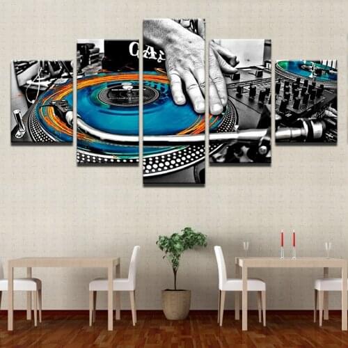 Canvas Wall Art Pictures Home Decor Framework 5 Pieces Hand Plate DJ Music Console Instrument Fabric Paintings Night Club Poster