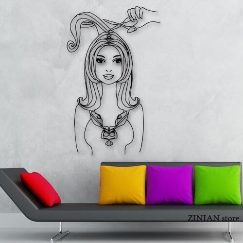 Beautiful Sexy Girl Wall Decals Scissors Wall Sticker For Barbershop Remoavble Art Mural Home Decoration Wall Decor H045