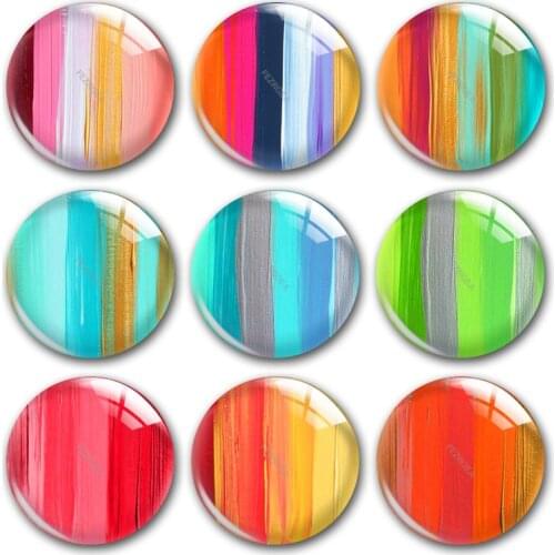 Handmade Colorful Brush Stroke Oil Painting Round Photo Glass Cabochons Demo Flat Back DIY Jewelry Making Findings Accessory