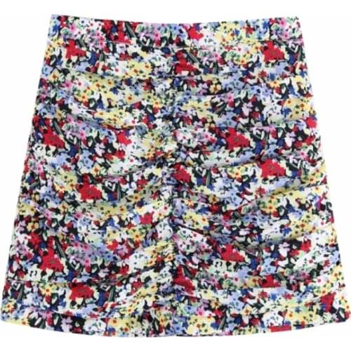 Summer Women Colour Flower Printing Pleated Mini Skirt Leisure Lady Casual Female Loose Clothes P1289