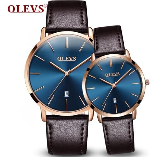 Fashion Couple Watches OLEVS Popular Casual Quartz Women Men Watch Lovers Gift Clock Boys Girls Ultra thin Leather Wristwatch