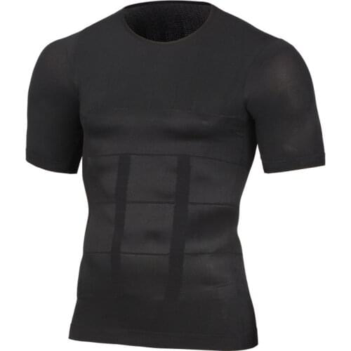 Mens Slimming Shaper Posture Corrector T-Shirt Compression Body Building Shirts